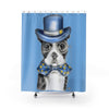 Boston Terrier Dog Detective Blue Watercolor Shower Curtain 71 × 74 Home Decor