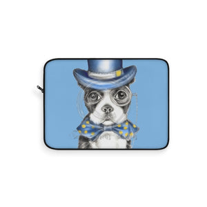 Boston Terrier Dog Detective Watercolor Blue Art Laptop Sleeve 15