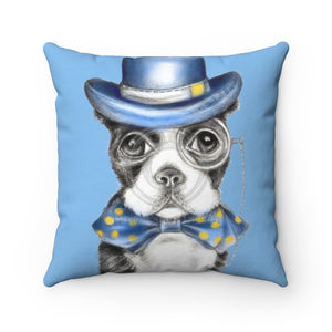 Boston Terrier Dog Detective Watercolor Blue Art Square Pillow 14 × Home Decor