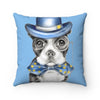 Boston Terrier Dog Detective Watercolor Blue Art Square Pillow Home Decor