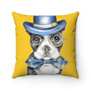 Boston Terrier Dog Detective Watercolor Yellow Art Square Pillow 14 × Home Decor