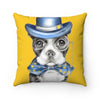 Boston Terrier Dog Detective Watercolor Yellow Art Square Pillow Home Decor