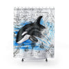 Breaching Baby Orca Whale Vintage Map Shower Curtain 71X74 Home Decor