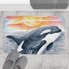Breaching Orca Killer Whale Sunset Ii Watercolor Art Bath Mat Home Decor