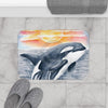 Breaching Orca Killer Whale Sunset Ii Watercolor Art Bath Mat Home Decor