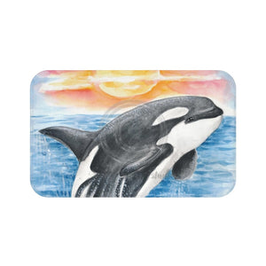 Breaching Orca Killer Whale Sunset Watercolor Art Bath Mat 34 × 21 Home Decor