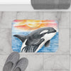 Breaching Orca Killer Whale Sunset Watercolor Art Bath Mat Home Decor