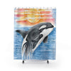 Breaching Orca Killer Whale Sunset Watercolor Art Shower Curtain 71 × 74 Home Decor