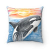 Breaching Orca Killer Whale Sunset Watercolor Art Square Pillow 14 × Home Decor