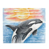 Breaching Orca Killer Whale Sunset Watercolor Art Velveteen Plush Blanket 50 × 60 All Over Prints