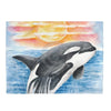 Breaching Orca Killer Whale Sunset Watercolor Art Velveteen Plush Blanket 60 × 80 All Over Prints