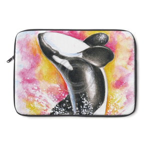 Breaching Orca Rainbow Watercolor Ink Laptop Sleeve 13