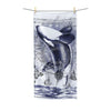 Breaching Orca Whale Ancient Blue Map Polycotton Towel Bath 30X60 Home Decor