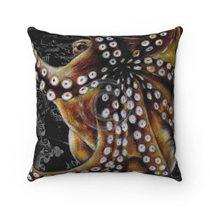 Brown Octopus Art Vintage Map Chic Square Pillow 14X14 Home Decor