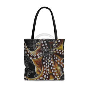 Brown Octopus Art Vintage Map Chic Tote Bag Large Bags