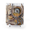 Brown Octopus & Compass Art Shower Curtain 71X74 Home Decor