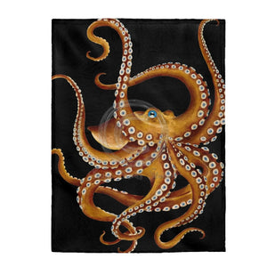 Brown Octopus Tentacles Dance On Black Watercolor Art Velveteen Plush Blanket 60 × 80 All Over
