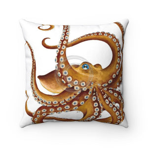 Brown Octopus Tentacles On White Ink Art Square Pillow 14X14 Home Decor