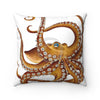 Brown Octopus Tentacles On White Ink Art Square Pillow Home Decor