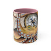 Brown Octopus Vintage Map Compass Art Accent Coffee Mug 11Oz Pink /