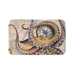 Brown Octopus Vintage Map Compass Bath Mat Large 34X21 Home Decor