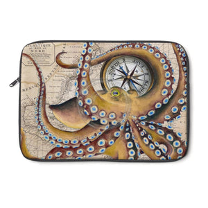 Brown Octopus Vintage Map Compass Laptop Sleeve 13