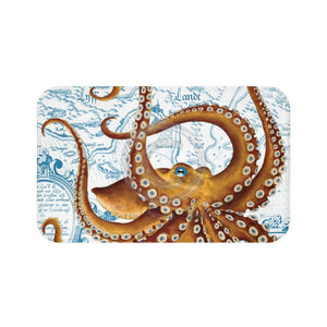 Brown Octopus Vintage Map White Art Bath Mat Large 34X21 Home Decor