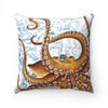 Brown Octopus Vintage Map White Square Pillow 14X14 Home Decor