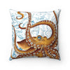 Brown Octopus Vintage Map White Square Pillow Home Decor