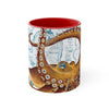 Brown Octopus Watercolor Vintage Map On White Art Accent Coffee Mug 11Oz Red /