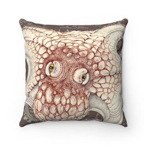 Brown Taupe Octopus Vintage Map Ink Art Square Pillow 14 × Home Decor