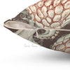 Brown Taupe Octopus Vintage Map Ink Art Square Pillow Home Decor