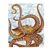 Brown Tentacles Octopus Vintage Map Art Velveteen Plush Blanket 50 × 60 All Over Prints