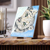 Snow Leopard playing in the Snow Watercolor Art Ceramic Photo Tile