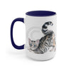 Calico Tabby Kitten Yoga Watercolor Art Two-Tone Coffee Mugs 15Oz / Blue Mug