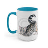 Calico Tabby Kitten Yoga Watercolor Art Two-Tone Coffee Mugs 15Oz / Light Blue Mug