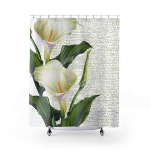 Calla Lilies Crayon Calligraphy Chic Shower Curtain 71 × 74 Home Decor
