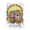 Cheetah Mom And Cub Ink Art Shower Curtain 71 × 74 Home Decor