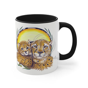 Cheetah Mom And Cub Ink On White Art Accent Coffee Mug 11Oz Black /
