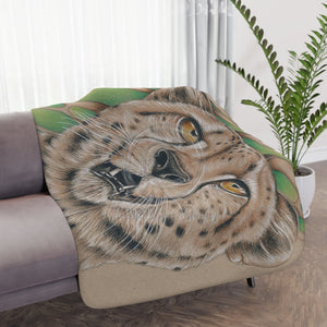 Cheetah Portrait Drawing Art Tan Sherpa Blanket 60 × 50 Home Decor