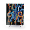 Colorful Blue Octopus Tentacles Watercolor Art Black Shower Curtains 71X74 Home Decor