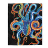 Colorful Octopus Tentacles On Black Watercolor Art Velveteen Plush Blanket 50 × 60 All Over Prints
