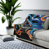 Colorful Octopus Tentacles On Black Watercolor Art Velveteen Plush Blanket All Over Prints