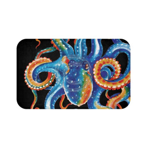 Colorful Octopus Tentacles Watercolor Art Black Bath Mat Large 34X21 Home Decor