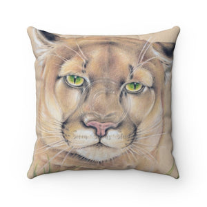 Cougar Colored Pencil Art Square Pillow 14 × Home Decor