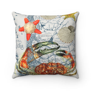 Crab Vintage Map Starfish Nautical Art Square Pillow 14 × Home Decor