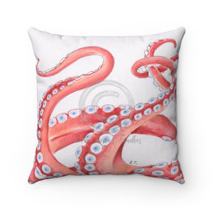 Crazy Red Tentacles Watercolor Square Pillow 14X14 Home Decor