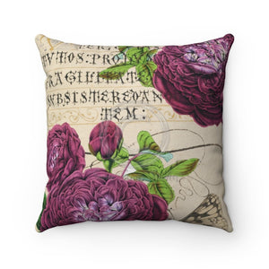 Crimson Rose Vintage Calligraphy Romantic Chic Art Square Pillow 14 × Home Decor