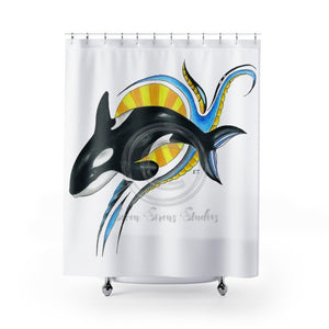 Cute Baby Orca Whale Colorful Ink Art Shower Curtain 71 × 74 Home Decor