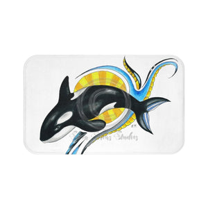 Cute Baby Orca Whale Colorful Ink White Bath Mat 34 × 21 Home Decor